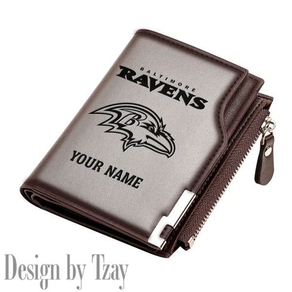 Baltimore Ravens Men Zipper Closure Short Bifold Leather Card Holder SPTMZCSBLCH003 - Image 5