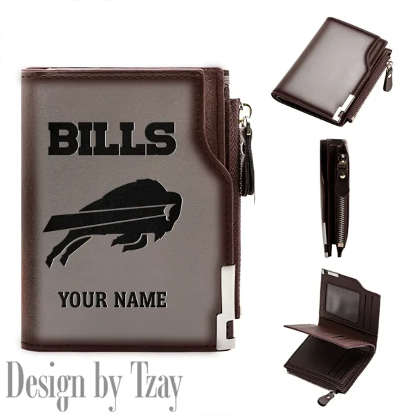 Buffalo Bills Men Zipper Closure Short Bifold Leather Card Holder SPTMZCSBLCH004