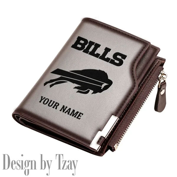 Buffalo Bills Men Zipper Closure Short Bifold Leather Card Holder SPTMZCSBLCH004 - Image 2