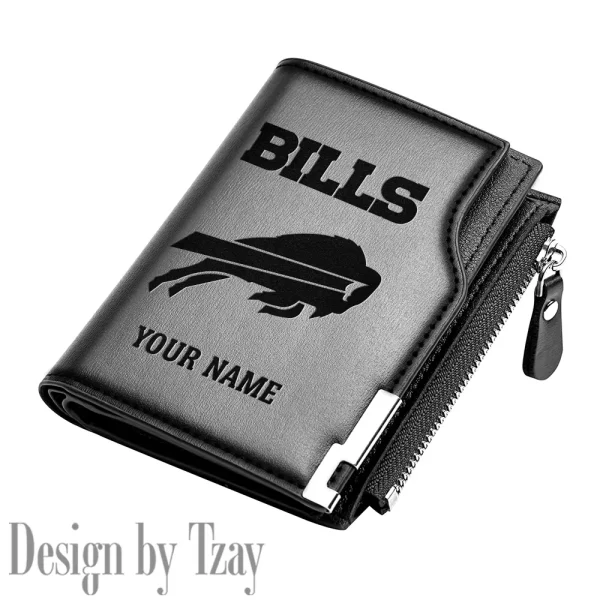 Buffalo Bills Men Zipper Closure Short Bifold Leather Card Holder SPTMZCSBLCH004 - Image 5