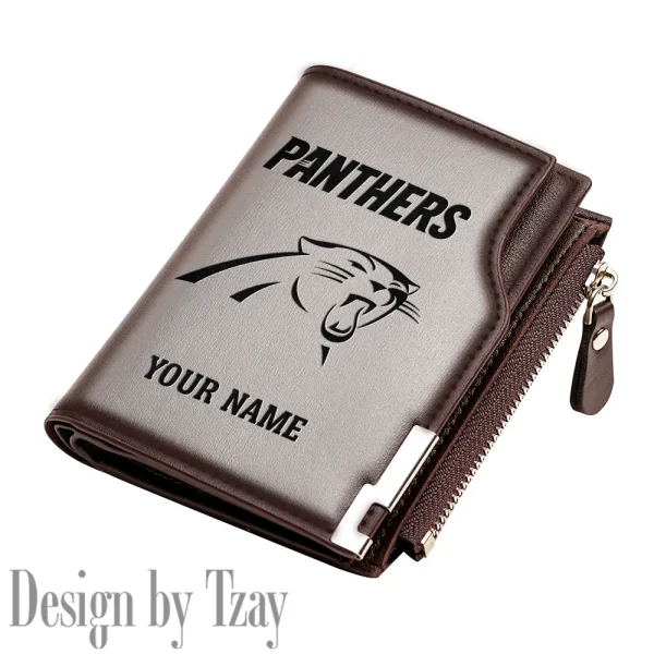Carolina Panthers Men Zipper Closure Short Bifold Leather Card Holder SPTMZCSBLCH005 - Image 2