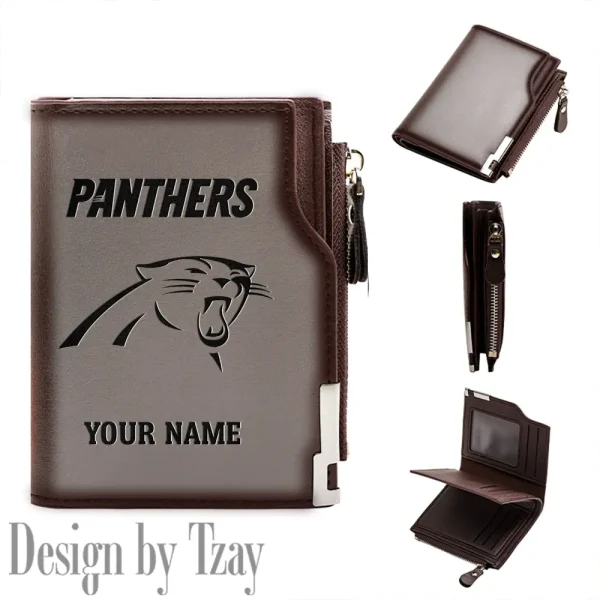Carolina Panthers Men Zipper Closure Short Bifold Leather Card Holder SPTMZCSBLCH005