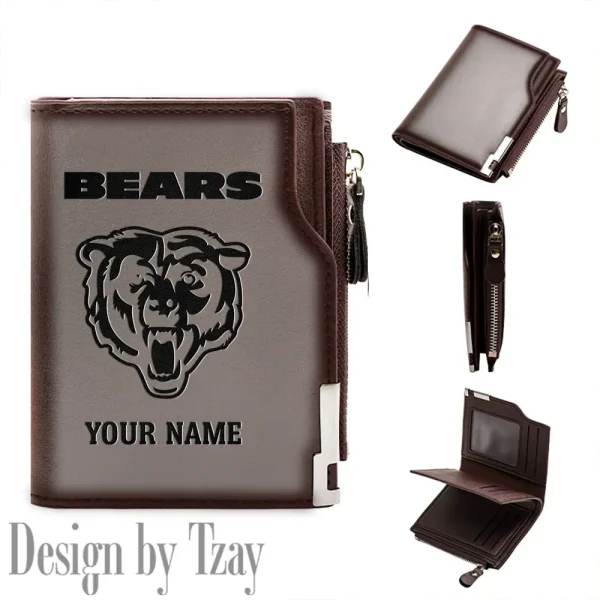 Chicago Bears Men Zipper Closure Short Bifold Leather Card Holder SPTMZCSBLCH006