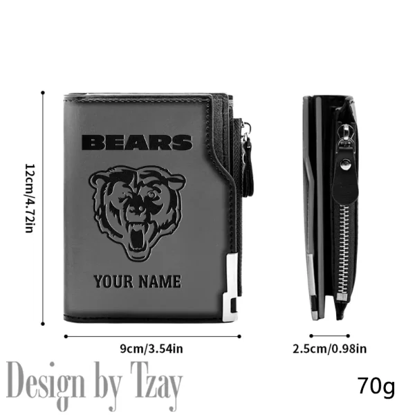 Chicago Bears Men Zipper Closure Short Bifold Leather Card Holder SPTMZCSBLCH006 - Image 3