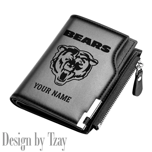 Chicago Bears Men Zipper Closure Short Bifold Leather Card Holder SPTMZCSBLCH006 - Image 4