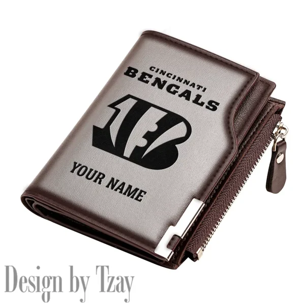 Cincinnati Bengals Men Zipper Closure Short Bifold Leather Card Holder SPTMZCSBLCH007 - Image 4