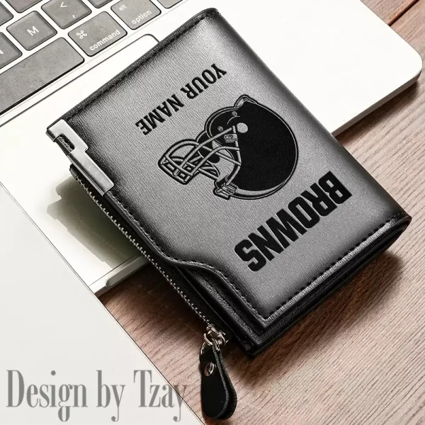 Cleveland Browns Men Zipper Closure Short Bifold Leather Card Holder SPTMZCSBLCH008 - Image 2