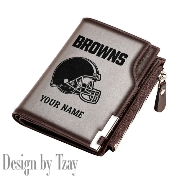 Cleveland Browns Men Zipper Closure Short Bifold Leather Card Holder SPTMZCSBLCH008 - Image 4