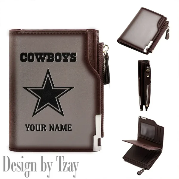 Dallas Cowboys Men Zipper Closure Short Bifold Leather Card Holder SPTMZCSBLCH009