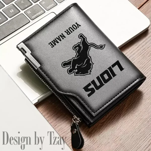 Detroit Lions Men Zipper Closure Short Bifold Leather Card Holder SPTMZCSBLCH011 - Image 2