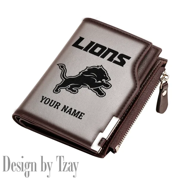 Detroit Lions Men Zipper Closure Short Bifold Leather Card Holder SPTMZCSBLCH011 - Image 3