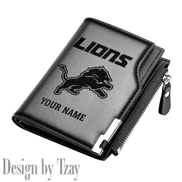 Detroit Lions Men Zipper Closure Short Bifold Leather Card Holder SPTMZCSBLCH011 - Image 5