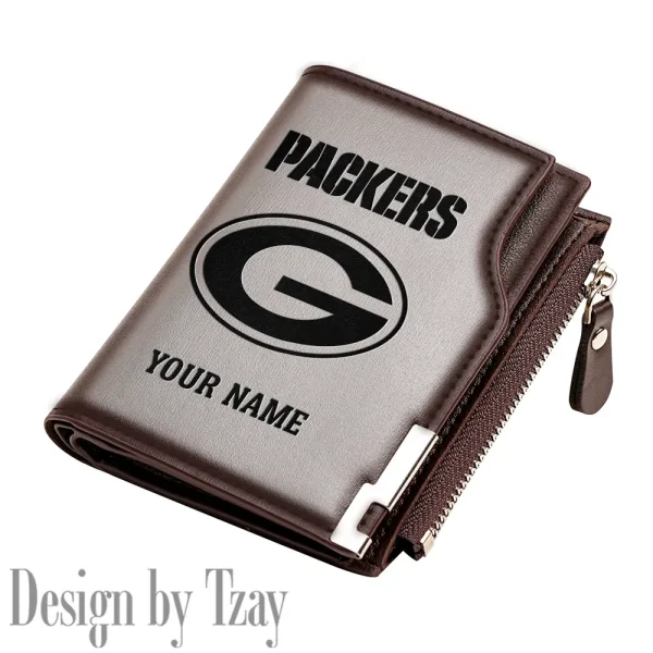 Green Bay Packers Men Zipper Closure Short Bifold Leather Card Holder SPTMZCSBLCH012 - Image 2