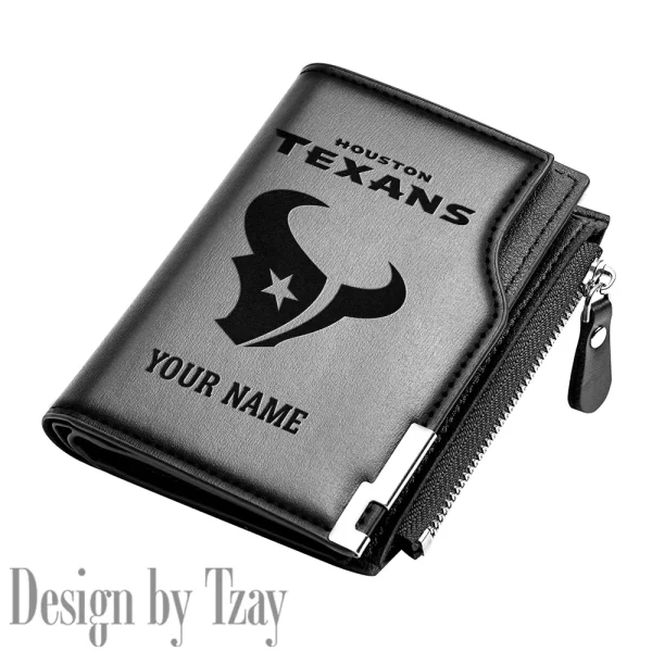 Houston Texans Men Zipper Closure Short Bifold Leather Card Holder SPTMZCSBLCH013 - Image 2