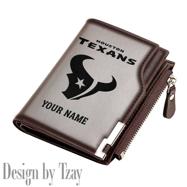 Houston Texans Men Zipper Closure Short Bifold Leather Card Holder SPTMZCSBLCH013 - Image 3