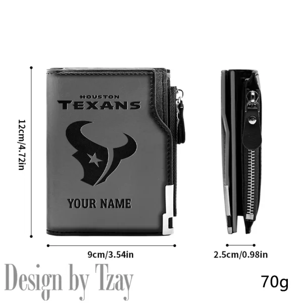 Houston Texans Men Zipper Closure Short Bifold Leather Card Holder SPTMZCSBLCH013 - Image 5