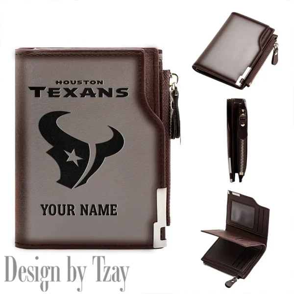 Houston Texans Men Zipper Closure Short Bifold Leather Card Holder SPTMZCSBLCH013