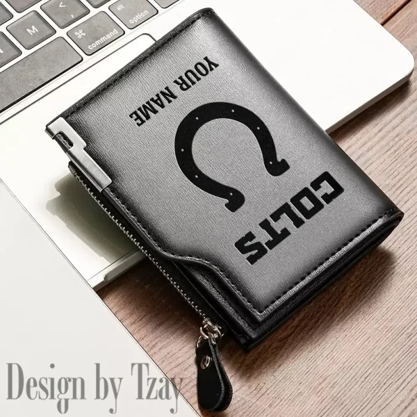 Indianapolis Colts Men Zipper Closure Short Bifold Leather Card Holder SPTMZCSBLCH014 - Image 2