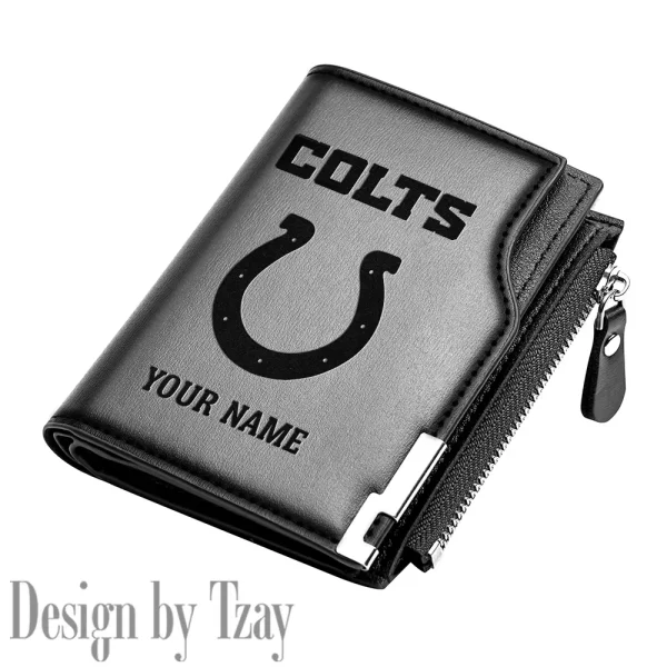 Indianapolis Colts Men Zipper Closure Short Bifold Leather Card Holder SPTMZCSBLCH014 - Image 3