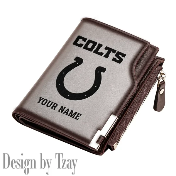 Indianapolis Colts Men Zipper Closure Short Bifold Leather Card Holder SPTMZCSBLCH014 - Image 4