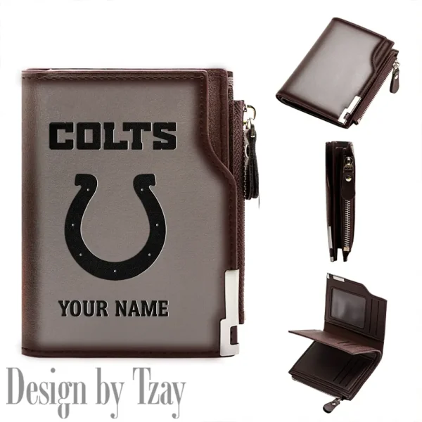 Indianapolis Colts Men Zipper Closure Short Bifold Leather Card Holder SPTMZCSBLCH014