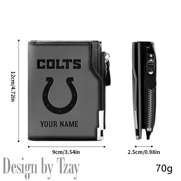 Indianapolis Colts Men Zipper Closure Short Bifold Leather Card Holder SPTMZCSBLCH014 - Image 5