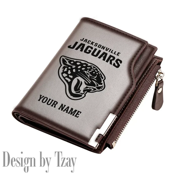 Jacksonville Jaguars Men Zipper Closure Short Bifold Leather Card Holder SPTMZCSBLCH015 - Image 2