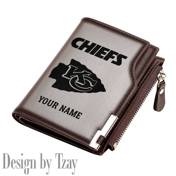 Kansas City Chiefs Men Zipper Closure Short Bifold Leather Card Holder SPTMZCSBLCH016 - Image 2