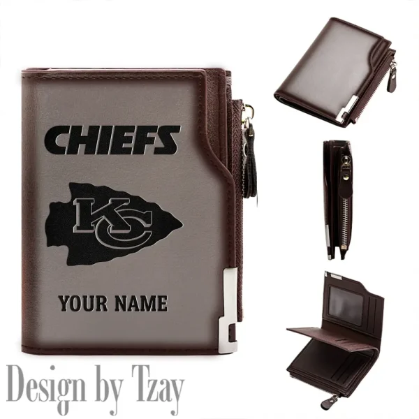 Kansas City Chiefs Men Zipper Closure Short Bifold Leather Card Holder SPTMZCSBLCH016