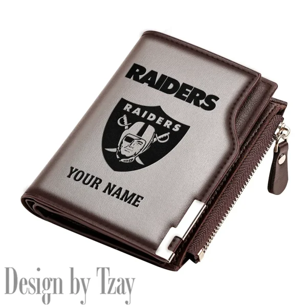 Las Vegas Raiders Men Zipper Closure Short Bifold Leather Card Holder SPTMZCSBLCH017 - Image 3