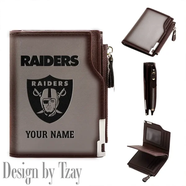 Las Vegas Raiders Men Zipper Closure Short Bifold Leather Card Holder SPTMZCSBLCH017