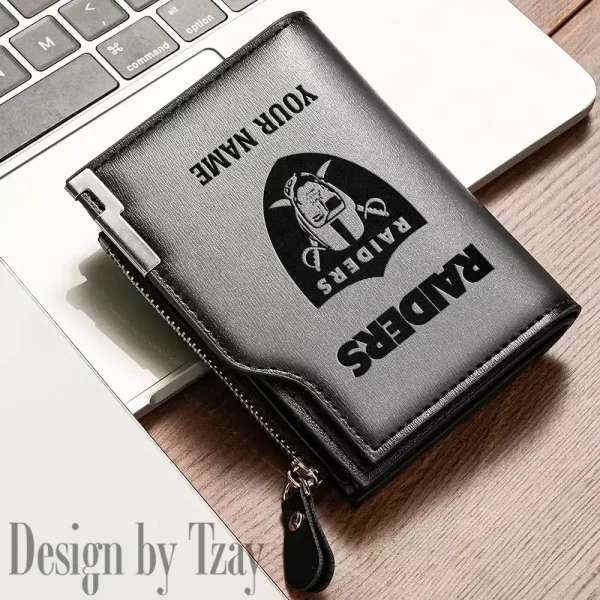 Las Vegas Raiders Men Zipper Closure Short Bifold Leather Card Holder SPTMZCSBLCH017 - Image 5
