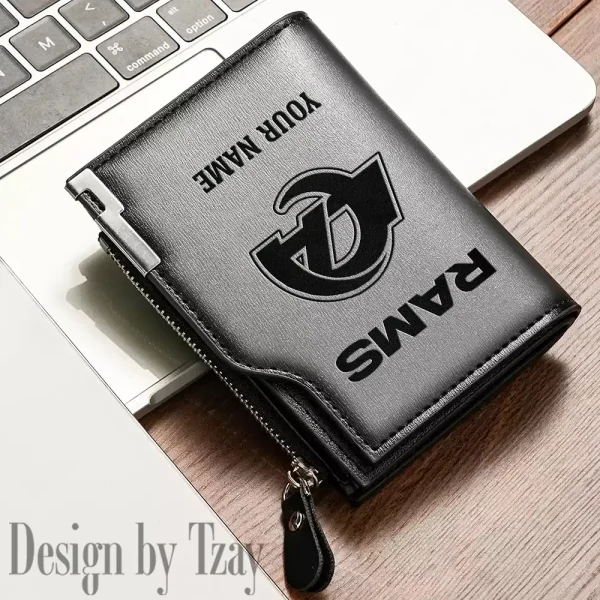 Los Angeles Rams Men Zipper Closure Short Bifold Leather Card Holder SPTMZCSBLCH019 - Image 4