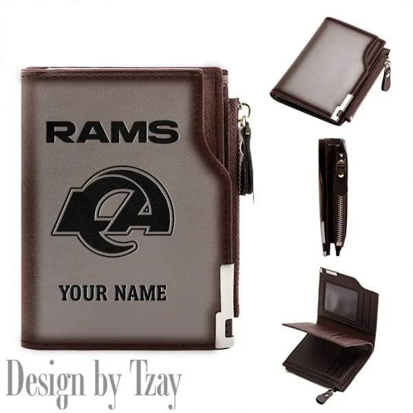 Los Angeles Rams Men Zipper Closure Short Bifold Leather Card Holder SPTMZCSBLCH019