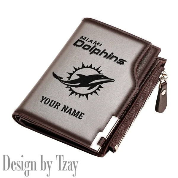 Miami Dolphins Men Zipper Closure Short Bifold Leather Card Holder SPTMZCSBLCH020 - Image 3