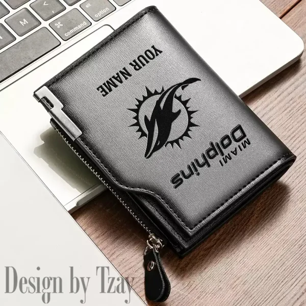 Miami Dolphins Men Zipper Closure Short Bifold Leather Card Holder SPTMZCSBLCH020 - Image 4