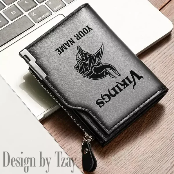 Minnesota Vikings Men Zipper Closure Short Bifold Leather Card Holder SPTMZCSBLCH021 - Image 2