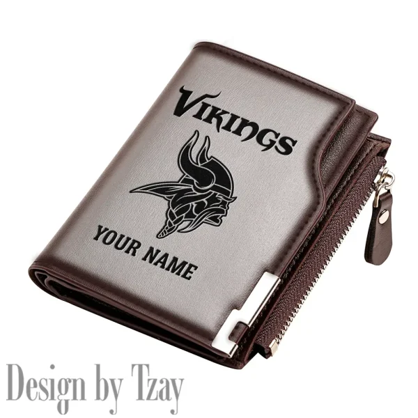Minnesota Vikings Men Zipper Closure Short Bifold Leather Card Holder SPTMZCSBLCH021 - Image 3