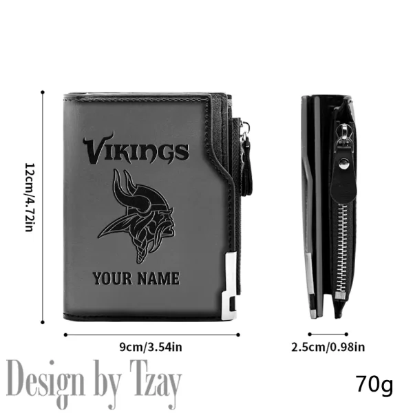 Minnesota Vikings Men Zipper Closure Short Bifold Leather Card Holder SPTMZCSBLCH021 - Image 4
