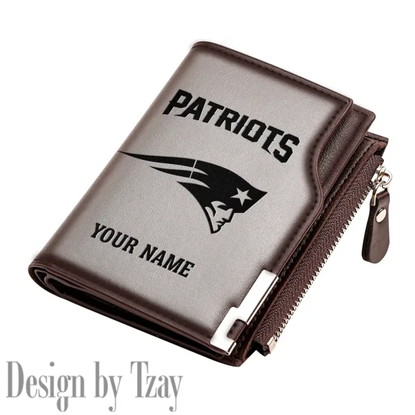 New England Patriots Men Zipper Closure Short Bifold Leather Card Holder SPTMZCSBLCH022 - Image 3