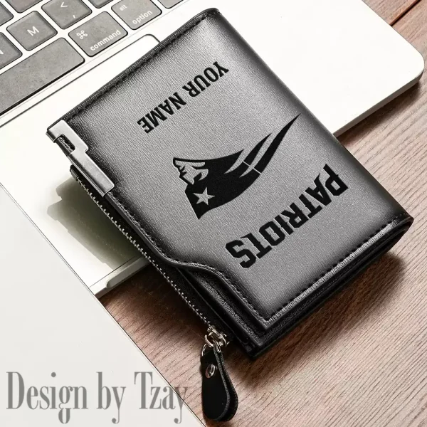 New England Patriots Men Zipper Closure Short Bifold Leather Card Holder SPTMZCSBLCH022 - Image 5