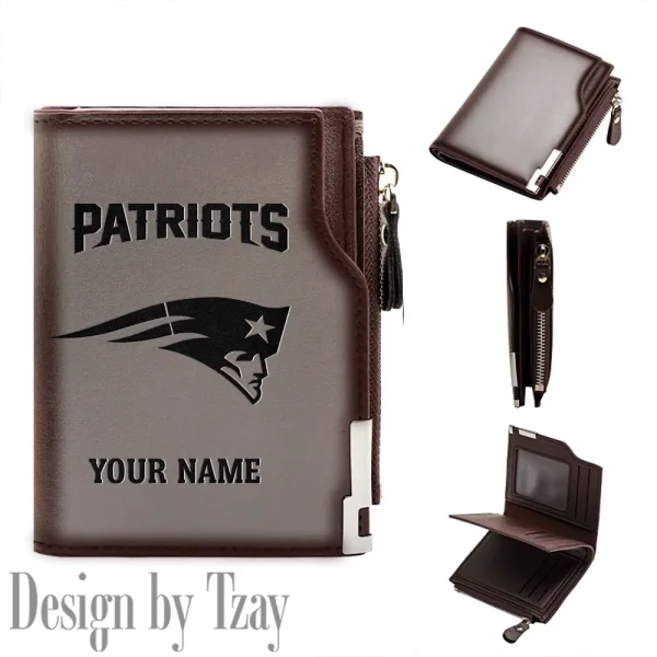 New England Patriots Men Zipper Closure Short Bifold Leather Card Holder SPTMZCSBLCH022