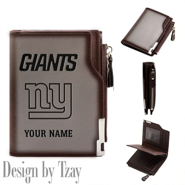 New York Giants Men Zipper Closure Short Bifold Leather Card Holder SPTMZCSBLCH024