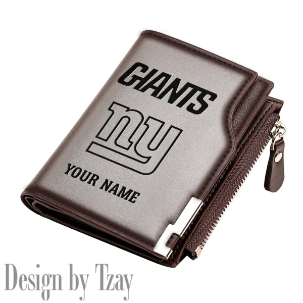 New York Giants Men Zipper Closure Short Bifold Leather Card Holder SPTMZCSBLCH024 - Image 3