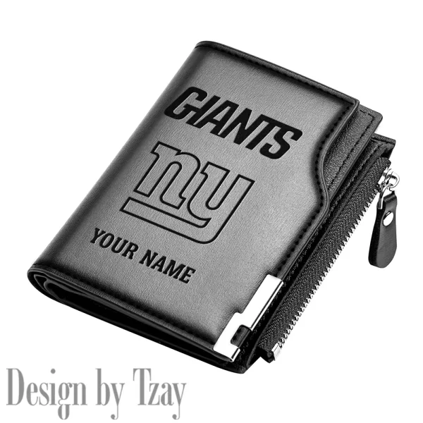 New York Giants Men Zipper Closure Short Bifold Leather Card Holder SPTMZCSBLCH024 - Image 5