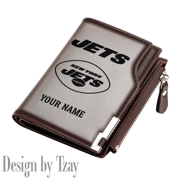 New York Jets Men Zipper Closure Short Bifold Leather Card Holder SPTMZCSBLCH025 - Image 2