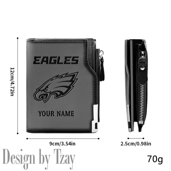 Philadelphia Eagles Men Zipper Closure Short Bifold Leather Card Holder SPTMZCSBLCH026 - Image 2