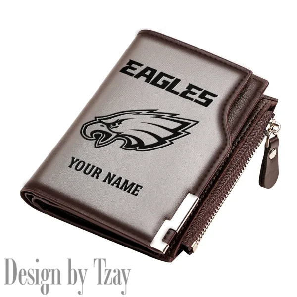 Philadelphia Eagles Men Zipper Closure Short Bifold Leather Card Holder SPTMZCSBLCH026 - Image 3