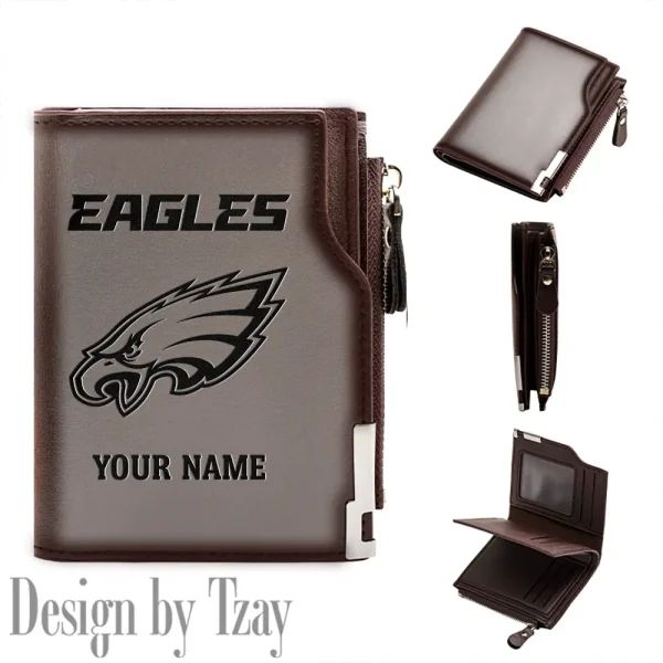 Philadelphia Eagles Men Zipper Closure Short Bifold Leather Card Holder SPTMZCSBLCH026