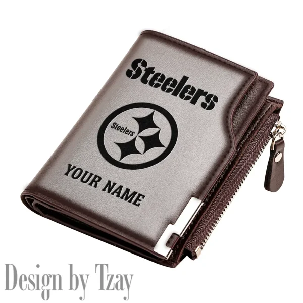 Pittsburgh Steelers Men Zipper Closure Short Bifold Leather Card Holder SPTMZCSBLCH027 - Image 3